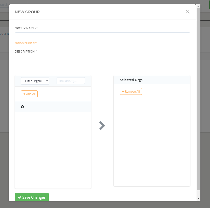 New group creation form interface.