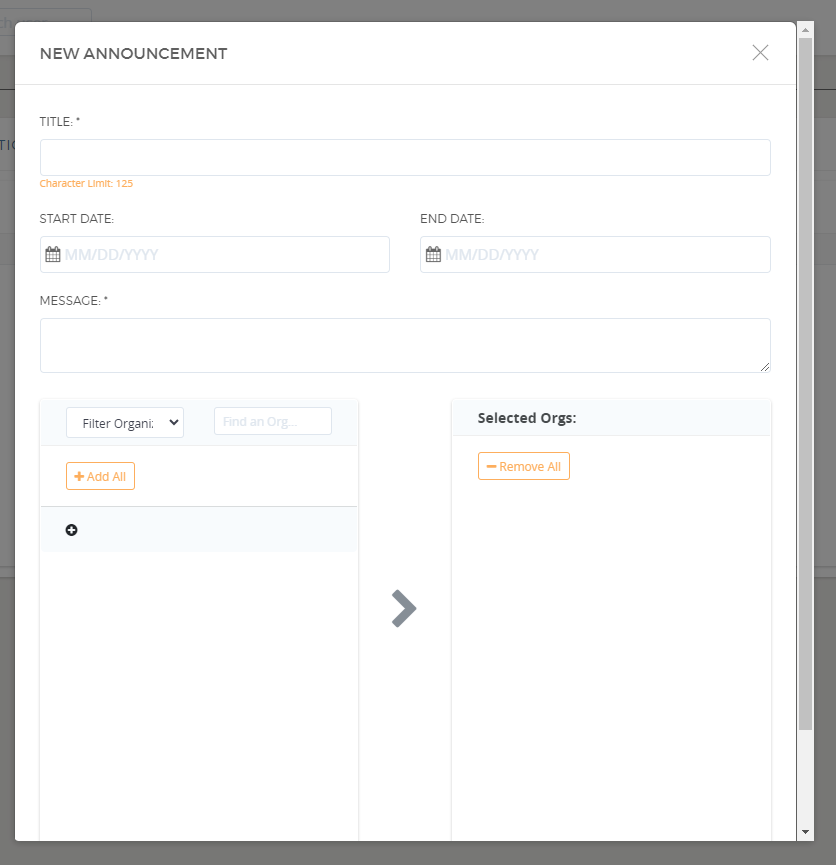 New announcement form interface