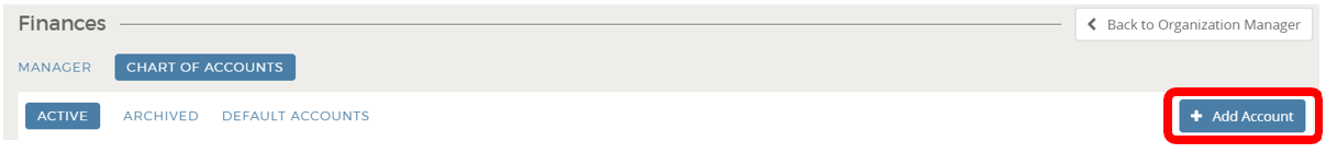 Add Account" button in finance menu.