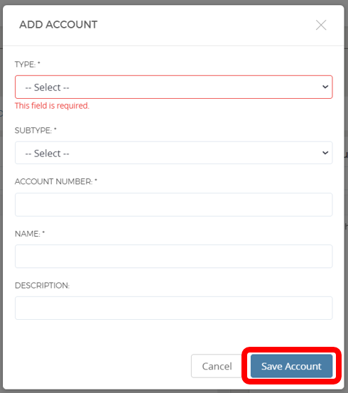 Add Account form with Save Account button.